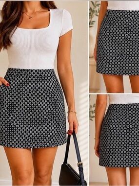 S.C. & Co. - Black & White Geometric Print Mini Skirt - Women's Stylish A-Line